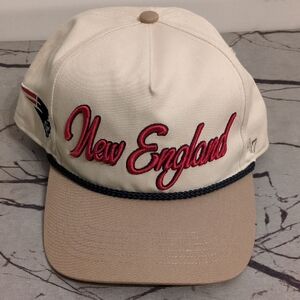 New England Embroidered Cream and Tan Cap